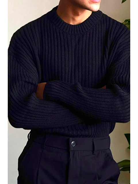 Tarz Cool Erkek Lacivert Fitilli Örme Regular Triko Kazak - S000334698-21164