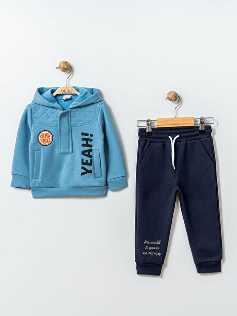 Bizizo Yeah! Baskılı Kapüşonlu 9-24 Ay Takım - Mavi 9-12 Ay - S000468075-17234