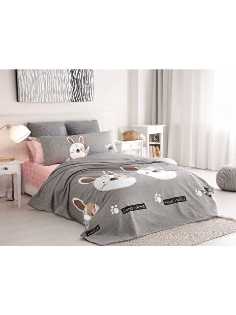 UPSTYLE Pike Seti Baskılı Tek Kişilik Tavşancık A.Kahve-Gri-Pembe