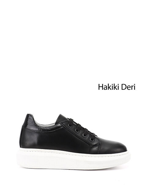 GÖNDERİ(R) Kadın SİYAH Bağcıklı Dolgu Taban Hakiki Deri Sneaker - S000493310-19351
