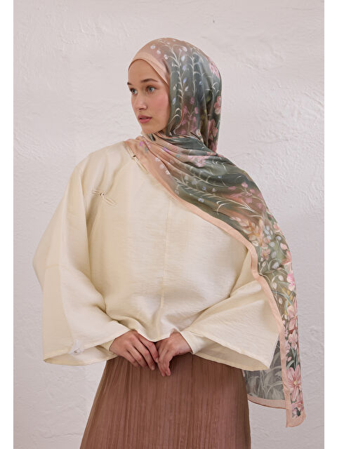 Fresh Scarfs Wısterıa Desen Rami Şal Somon - S000420391-24085