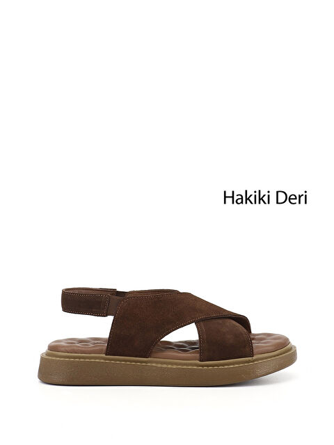 GÖNDERİ(R) Kadın AÇIK KAHVERENGİ Çapraz Bantlı Dolgu Taban Hakiki Deri Comfort Sandalet - S000360453-17365