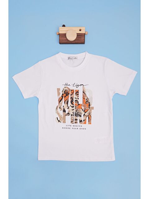 Fullamoda Kaplan Baskılı Bisiklet Yaka Erkek Çocuk Tişört