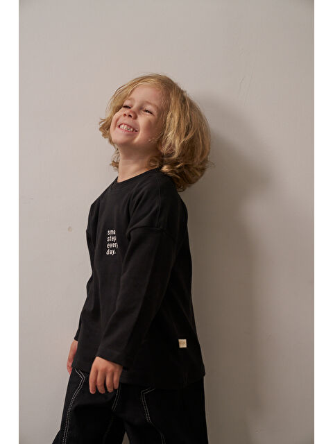 Oh La La Koala For Little Ones Siyah Nakışlı Oversize Uzun Kollu T-shirt