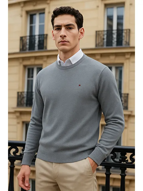 Comstar Erkek Kışlık Günlük Bisiklet Yaka Gri Kazak