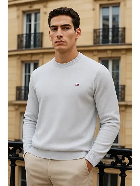 Comstar Erkek Kışlık Günlük Bisiklet Yaka Beyaz Kazak