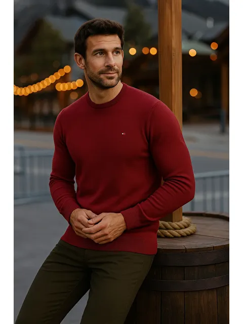 Comstar Erkek Basic Kışlık Uzun Bordo Kazak