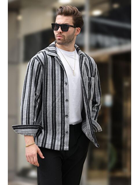 Madmext Siyah Desenli Cepli Erkek Polar %100 Pamuk Gömlek E6757 - S000292584-19351
