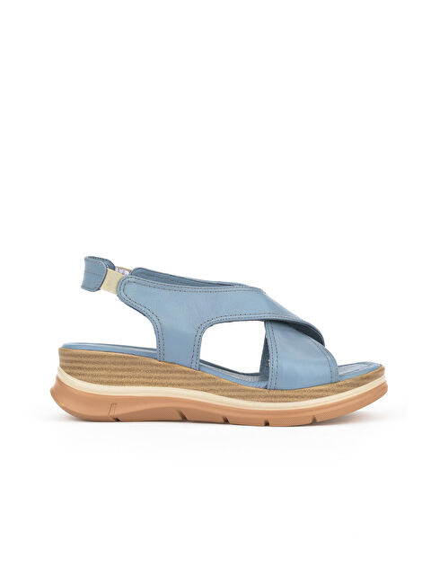 Ziya Ayakkabı Kadın Hakiki Deri Dolgu Topuk Sandalet 1511020Z2562 Mavi - S000385670-17234