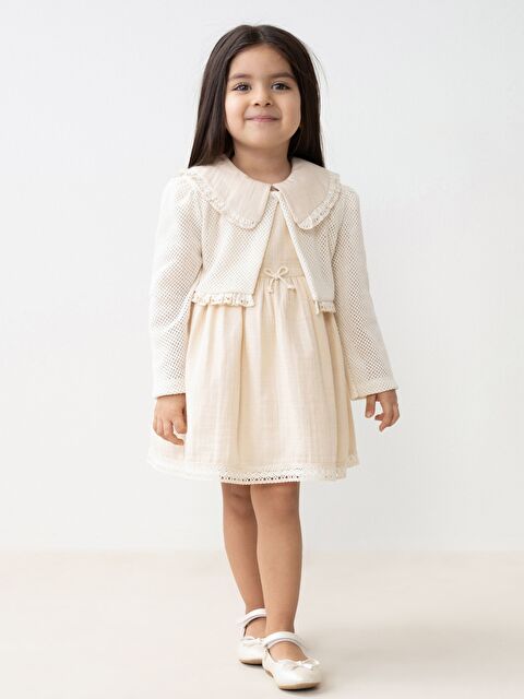 miomini Bebe Yaka Dantel Detaylı Kız Bebek Elbise ve Bolero 2'li Takım - S000360481-19928