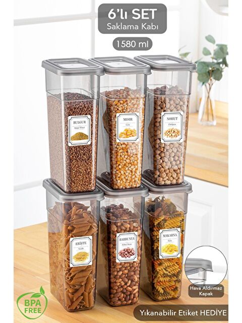 Meleni Home 6'lı Etiketli Erzak Saklama Kabı Seti 6 x 1580 ml - S000238428-26865