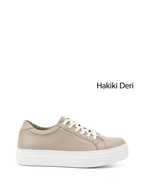 GÖNDERİ(R) Kadın YENİ BEJ Bağcıklı Dolgu Taban Hakiki Deri Sneaker - S000493250-29737