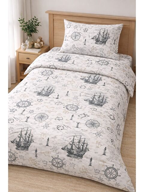 Mulberry Tek Kişilik Ranforce Nevresim Takımı Marin Desenli %100 Pamuk Yumuşak Dokulu