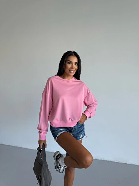 Hazelin Kadın Pembe Bisiklet Yaka 2 İplik Sweatshirt HZL25W-FRY123391 - S000443042-20024