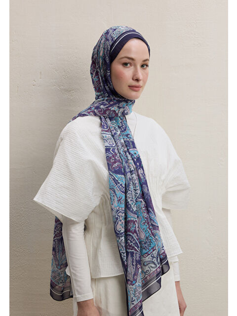 Fresh Scarfs Dark Bohemy Desen İpek Krep Şal Lavanta - S000420280-475