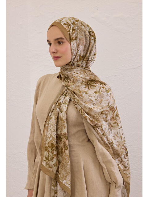Fresh Scarfs Summer Bloom Desen Rami Şal Vizon - S000420349-26429