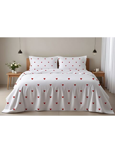 Evmila Kalp Desenli Çift Kişilik Pamuklu Nevresim Takımı 200x220 cm Çift Taraf Baskılı - S000334555-23173