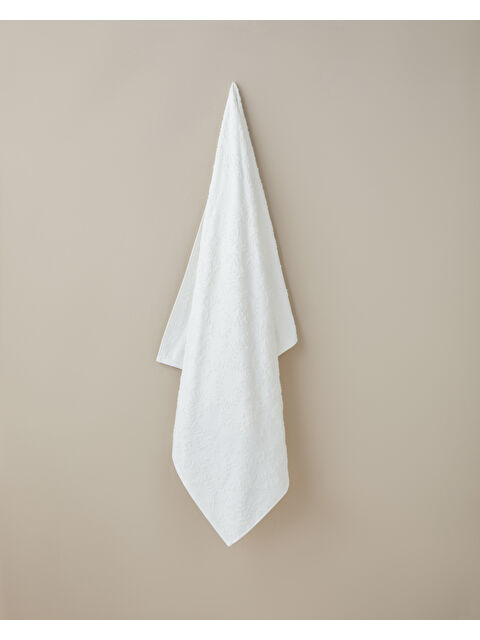 English Home Leafy Touch Pamuk Jakarlı Banyo Havlusu 90x150 cm Ekru