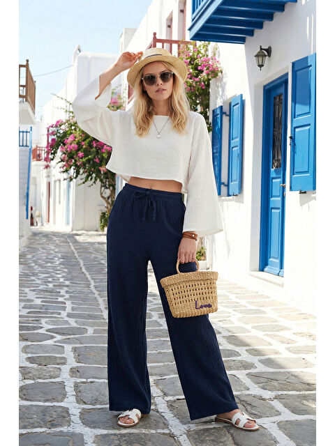 Lela Pamuklu Comfort Fit Yüksek Bel Geniş Paça Kadın Pantolon 668YP5540 - S000515689-21164