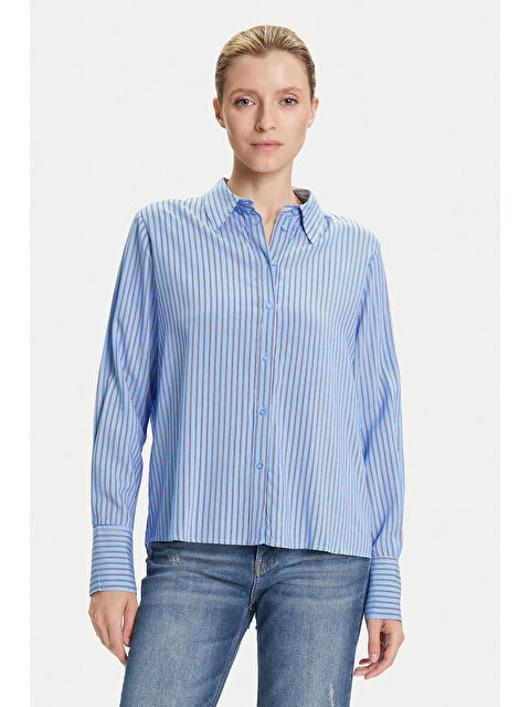 Only Onlberit Regular Fit Çizgili Klasik Yaka Uzun Kollu Kadın Gömlek 15320243