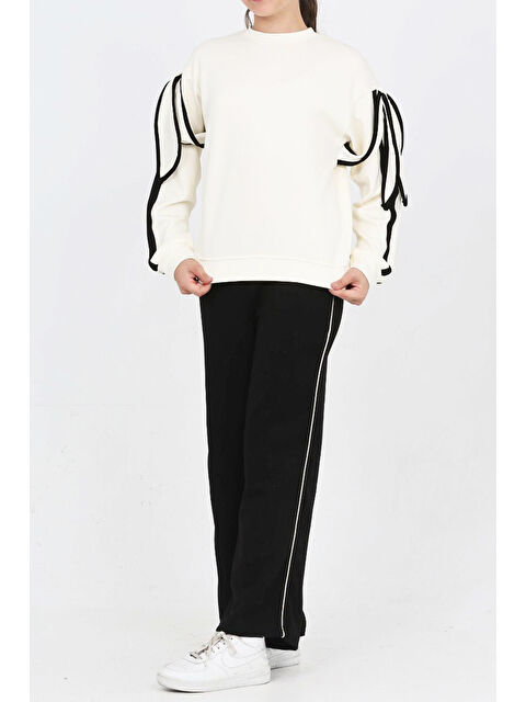 Modanino Kız Çocuk Kol Aksesuarlı Geniş Paçalı Alt- Üst Takım 12320 - S000504467-19351