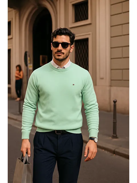 Comstar Erkek Günlük Bisiklet Yaka Mint Kazak