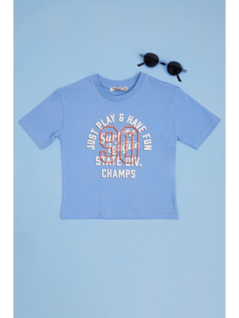 Fullamoda Yazı Baskılı Bisiklet Yaka Erkek Çocuk Tişört