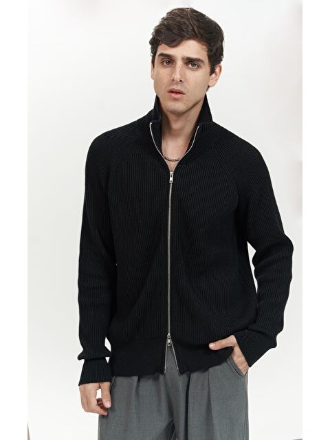 Mai Collection Brock Tam Fermuarlı Siyah Erkek Triko Kazak - S000327301-19351