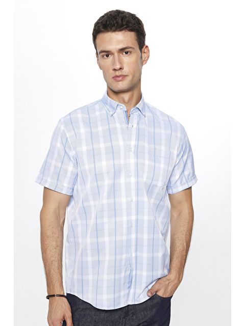 TUDORS Erkek Regular Fit Klasik Kesim Pamuklu Tek Cepli Ekoseli Düğmeli Yaka Gömlek