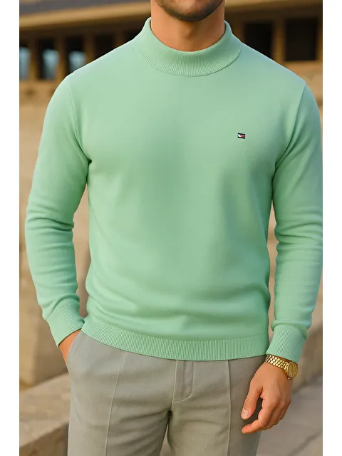 Comstar Erkek Slim Fit Yarım Balıkçı Yaka Mint Kazak