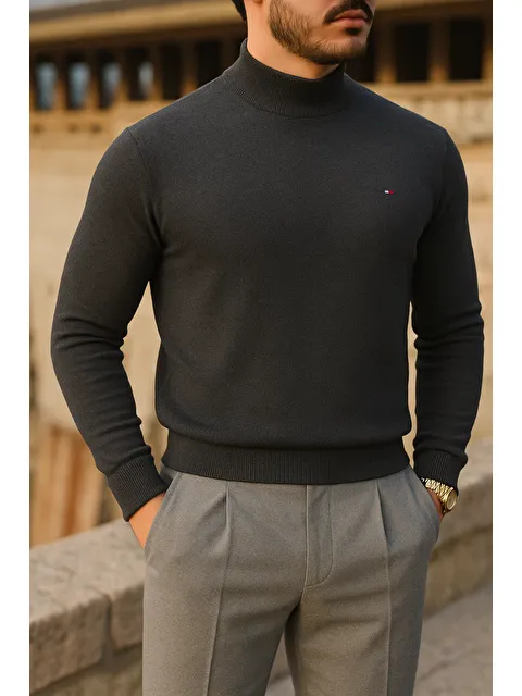 Comstar Erkek Slim Fit Yarım Balıkçı Yaka Füme Kazak