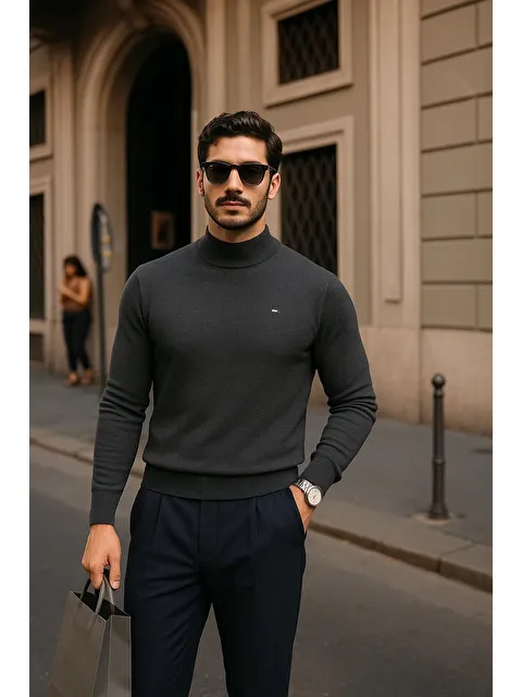 Comstar Erkek Günlük Füme Yarım Balıkçı Yaka Kazak