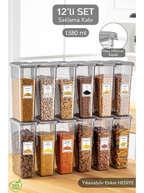 Meleni Home 12'li Etiketli Erzak Saklama Kabı Seti 12 x 1580 ml - S000238436-26865