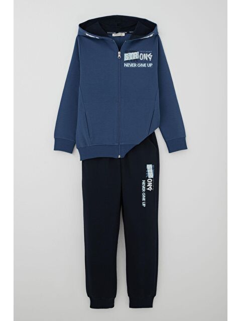 Breeze Erkek Çocuk Eşofman Takım Kapüşonlu Yazı Baskılı Cepli İndigo (8-14 Yaş) - S000501803-23093