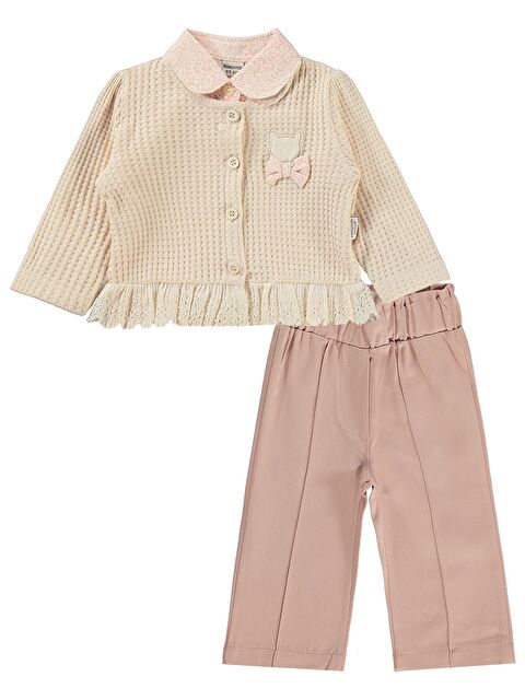 Kumru Leopar Gömlek Dantelli Hırka 3 Lü 6-18 Ay Takım - Pudra 12-18 Ay - S000512566-24085