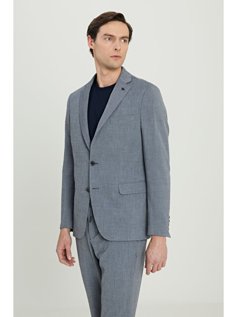 Altınyıldız Classics Erkek Gri Slim Fit Dar Kesim Mono Yaka Gofre Desenli Kapak Cepli Esnek Takım Elbise