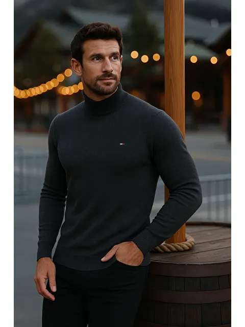 Comstar Erkek Basic Kışlık Yarım Boğazlı Uzun Füme Kazak