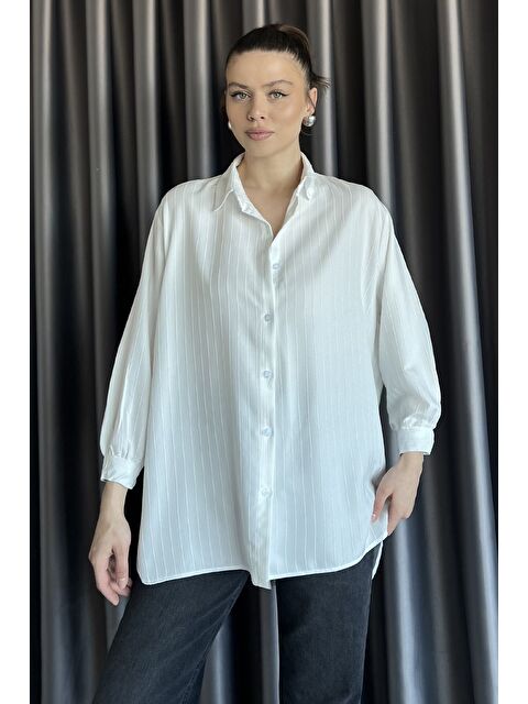 Gülseli Kadın Çizgi Desenli Uzun Kol Oversize Gömlek - S000387684-19966