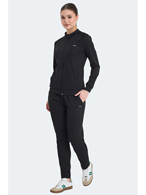 SLAZENGER RONA Kadın Fermuarlı Dik Yaka Cepli Siyah Eşofman Takımı