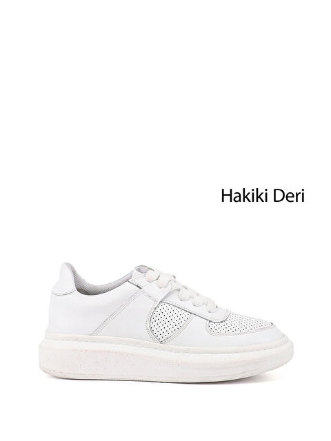 GÖNDERİ(R) Kadın CANLI BEYAZ Bağcıklı Dolgu Taban Hakiki Deri Sneaker - S000493416-21165