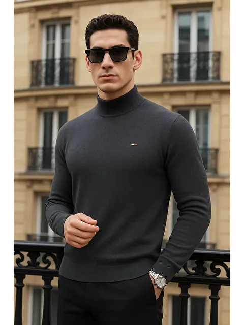 Comstar Erkek Trend Kışlık Yarım Boğazlı Füme Triko Kazak