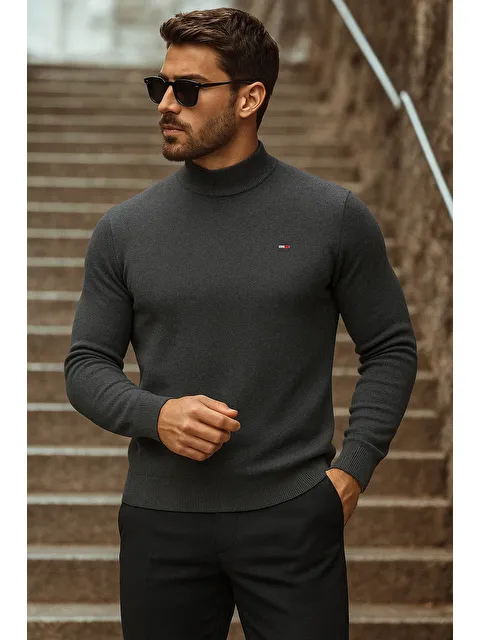 Comstar Erkek Yarım Boğazlı Premium Füme Triko Kazak