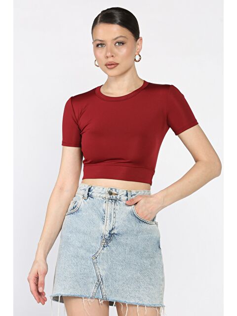 Gülseli Kadın Bisiklet Yaka Elastanlı Crop Top Bluz - S000387685-19951