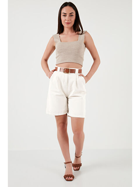Lela Pamuklu Relaxed Fit Yüksel Bel Kemerli Gabardin Kadın Short 668YP4710 - S000346512-20063