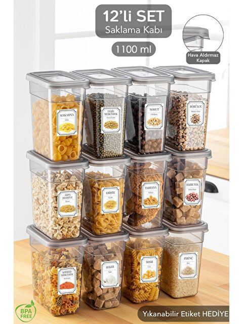 Meleni Home 12'li Etiketli Erzak Saklama Kabı Seti 12 x 1100 ml - S000238431-26865