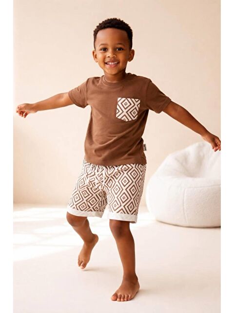 Monila Erkek Çocuk Geometrik Baskılı Pamuklu Şortlu Altüst Takım - S000515630-19413