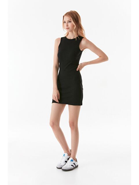 Fullamoda Basic Fitilli Bisiklet Yaka Elbise - S000222803-19351