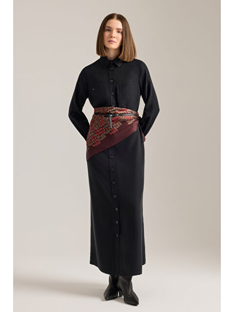 AKER Siyah Önden Düğmeli Modal Gömlek Elbise - S000488930-19351