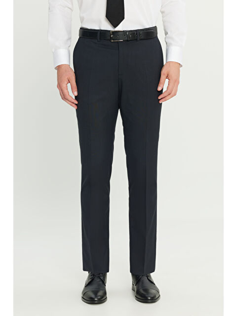 Altınyıldız Classics Erkek Lacivert Yünlü Slim Fit Dar Kesim Beli Lastikli Yan Cep Klasik Pantolon