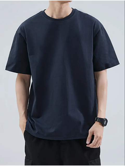 Tarz Cool Erkek Oversize Bisiklet Yaka %100 Pamuk Tişört - S000343497-21164